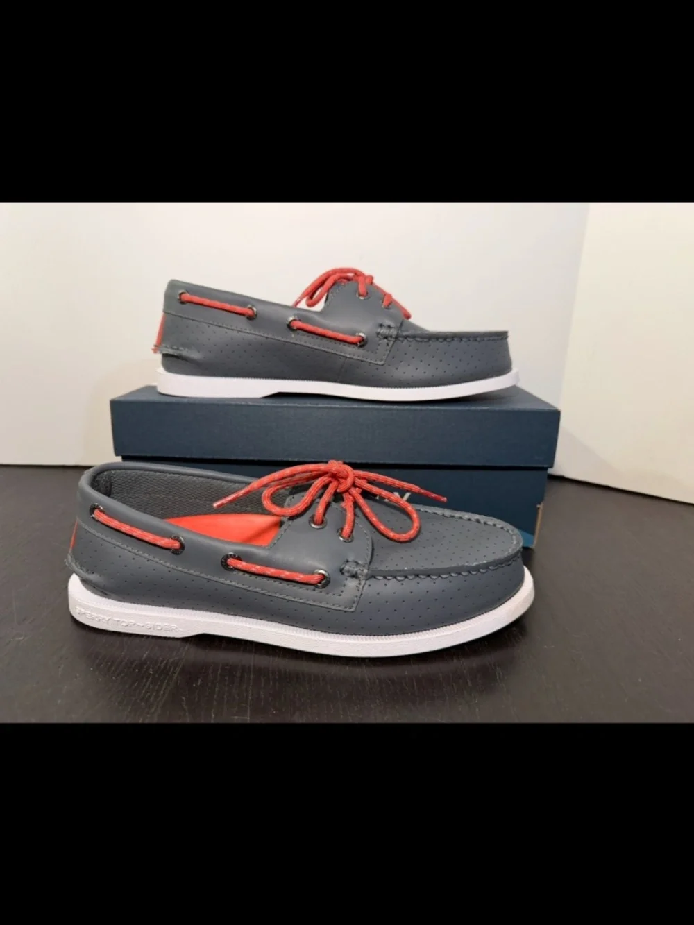Sperry Resort A/O 2-Eye Perforated Top Sider Boat Shoes Grey Mens 7.5M